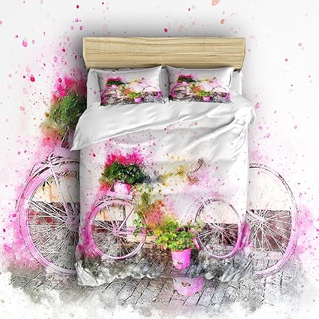 Amazon アートカラーイラストピンクbike With花寝具布団セット防しわ性 耐久軽量コットン布団カバーセット 寝具カバーセット オンライン通販 Amazon アートカラーイラストピンクbike With花寝具布団セット防しわ性 耐久軽量コットン布団カバーセット 寝具カバーセット オンライン通販