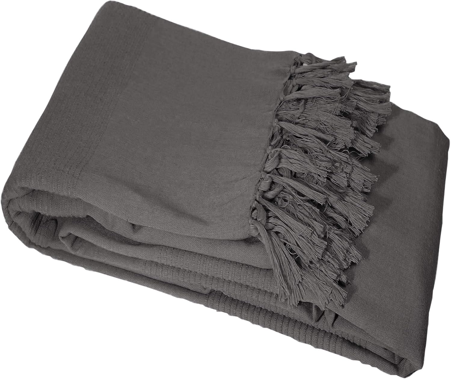 Le Jardin Des Cigales Lana – Manta de sofá (a Flecos algodón Tisse 150 x 150 cm, algodón, Antracita, 150x0.5x150 cm