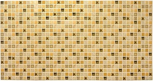 Miniatura 3 de Dundee Deco Panel de pared 3D de mosaico cuadrado sintético de PVC envejecido de color marrón amarillo, 3.2 x 1.6 pies (37.8 in x 18.9 in),