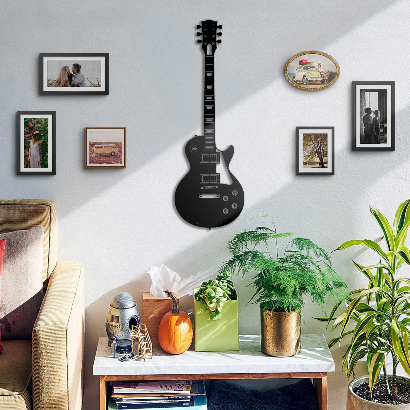 Ensemble d'art mural en métal avec silhouettes de guitare électrique emblématiques – Décoration de studio de musique rock classique et grotte d'homme – Noir (GT-02, 118 x 39 cm)
