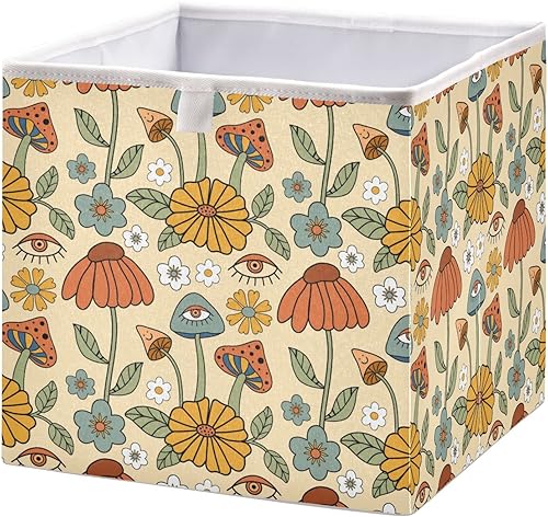 Kigai Contenedores rectangulares de almacenamiento de ojos de hongo 16 x 11 x 7 pulgadas cesta de almacenamiento plegable grande de tela