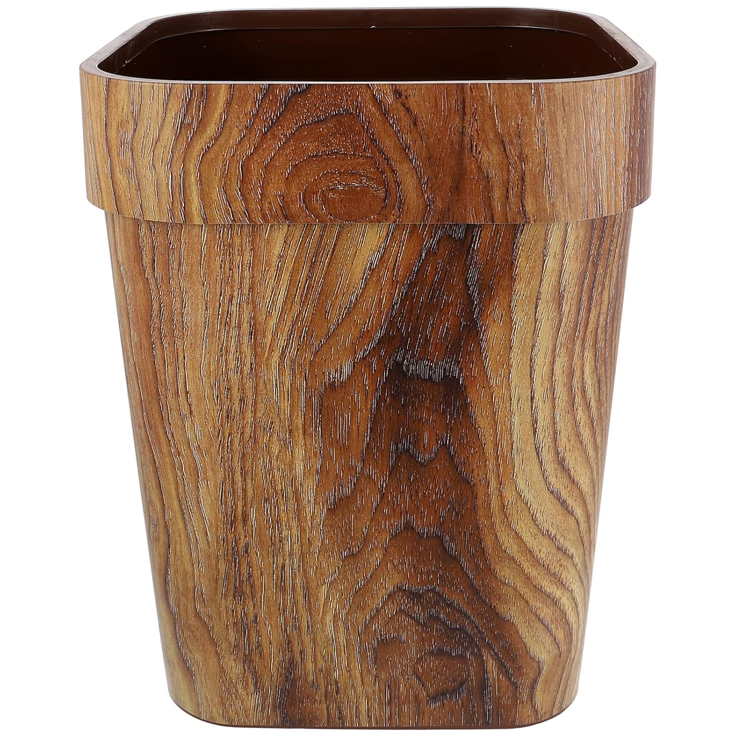 Zerodeko Plastic Trash Can Wood Grain Wastebasket Garbage Container Vintage Open Top Recycling Bin for Bathroom Bedroom Powder Rooms Home Office Dorm Brown 12 Gallon Trash can