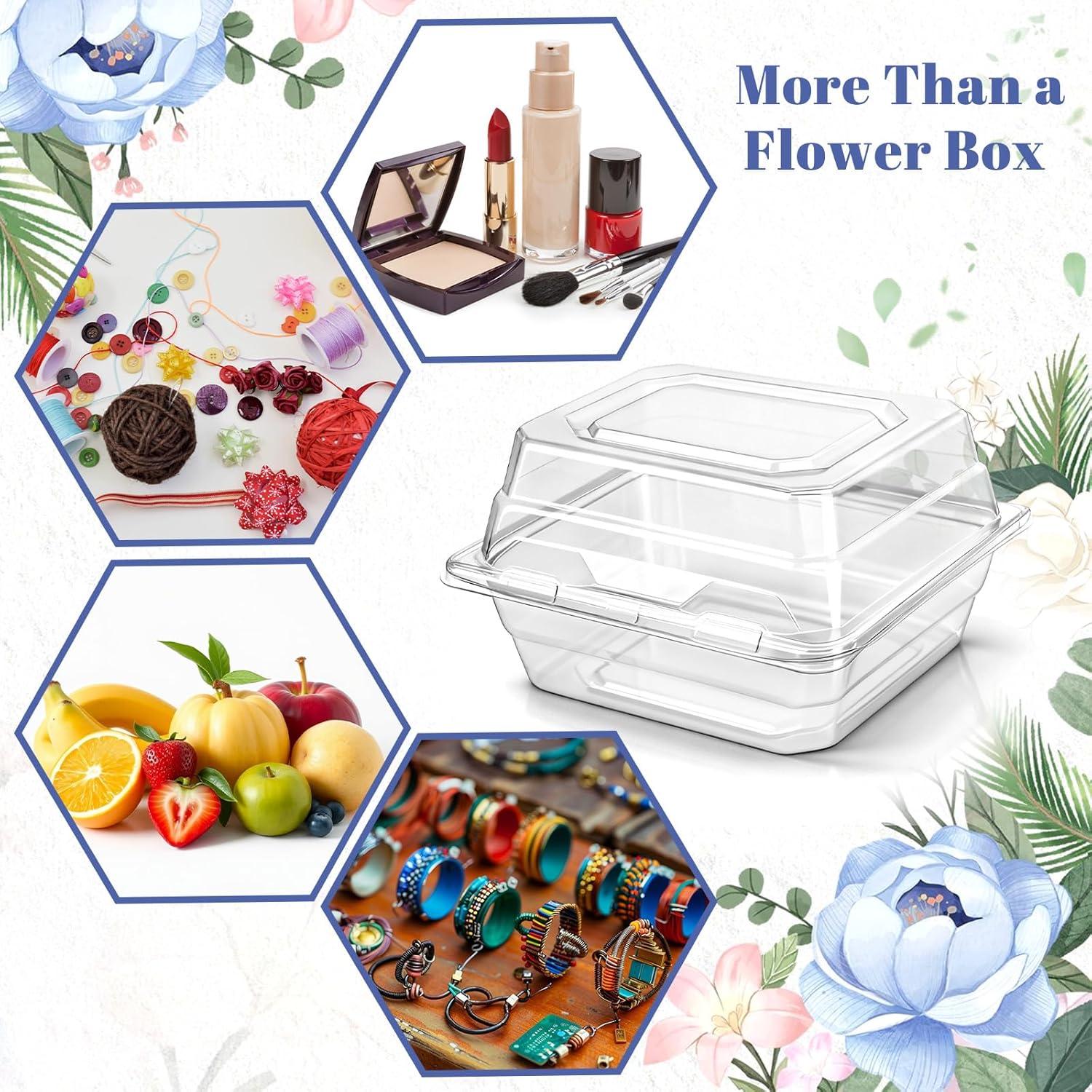 Funnymoom 100 Pack Clear Plastic Flower Corsage Boxes Plastic Boutonniere Storage Box Clear Food Clamshell Containers for Dessert Snacks Cakes Wedding Gift Craft (5 x 4 x 3 Inch)
