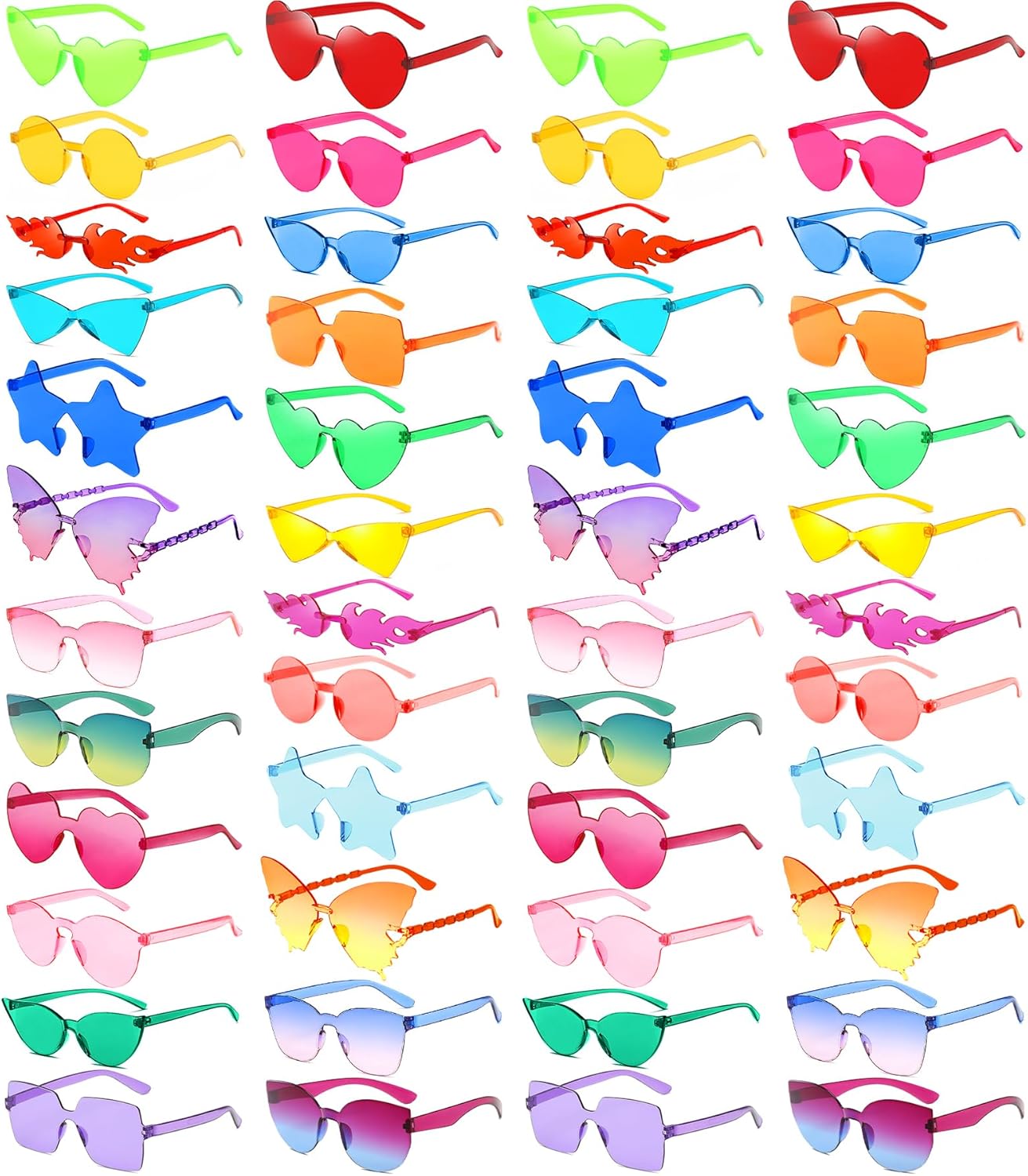 SUNOVELTIES 12/24/48 Pack Mixed Style Rimless Sunglasses Retro Colored Party Glasses Funny Pool Bachelor Costume Accessories