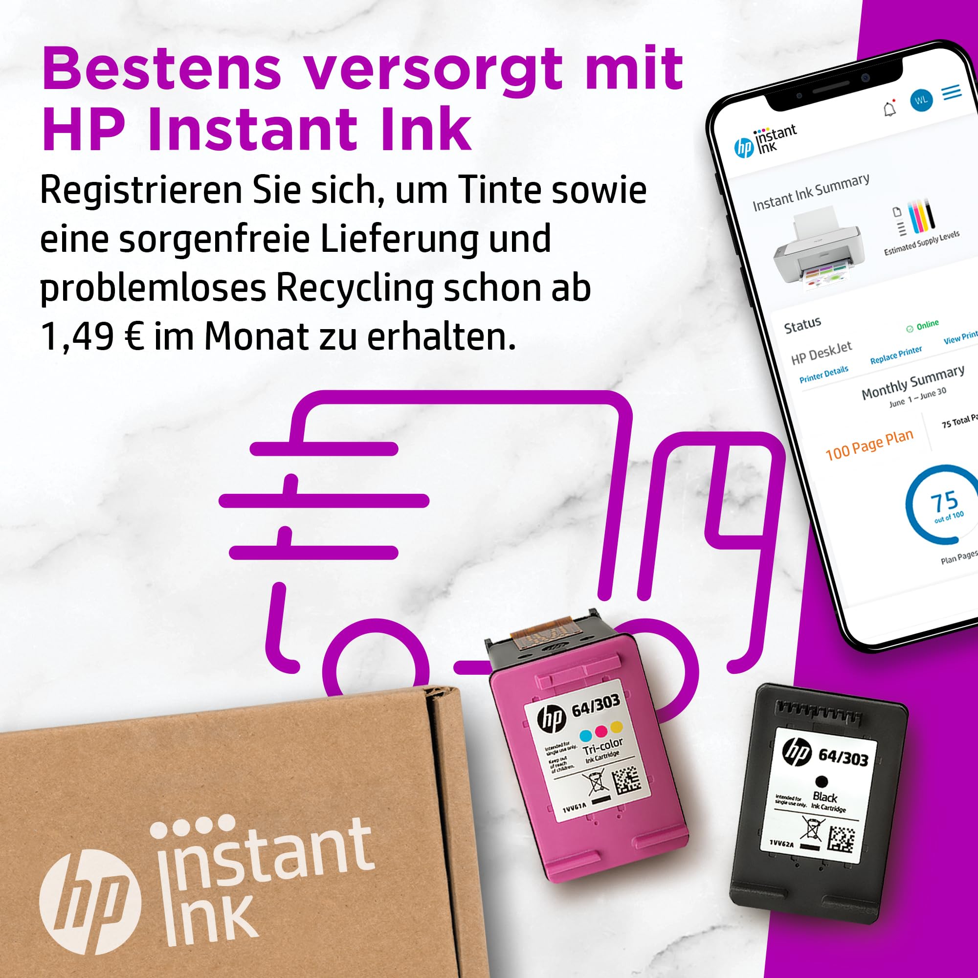 HP DeskJet 2720e All-in-One-Drucker — Farbtintenstrahl — 6 Monate Instant Ink im Lieferumfang enthalten (Fotokopie, Scan, Impression, WLAN)