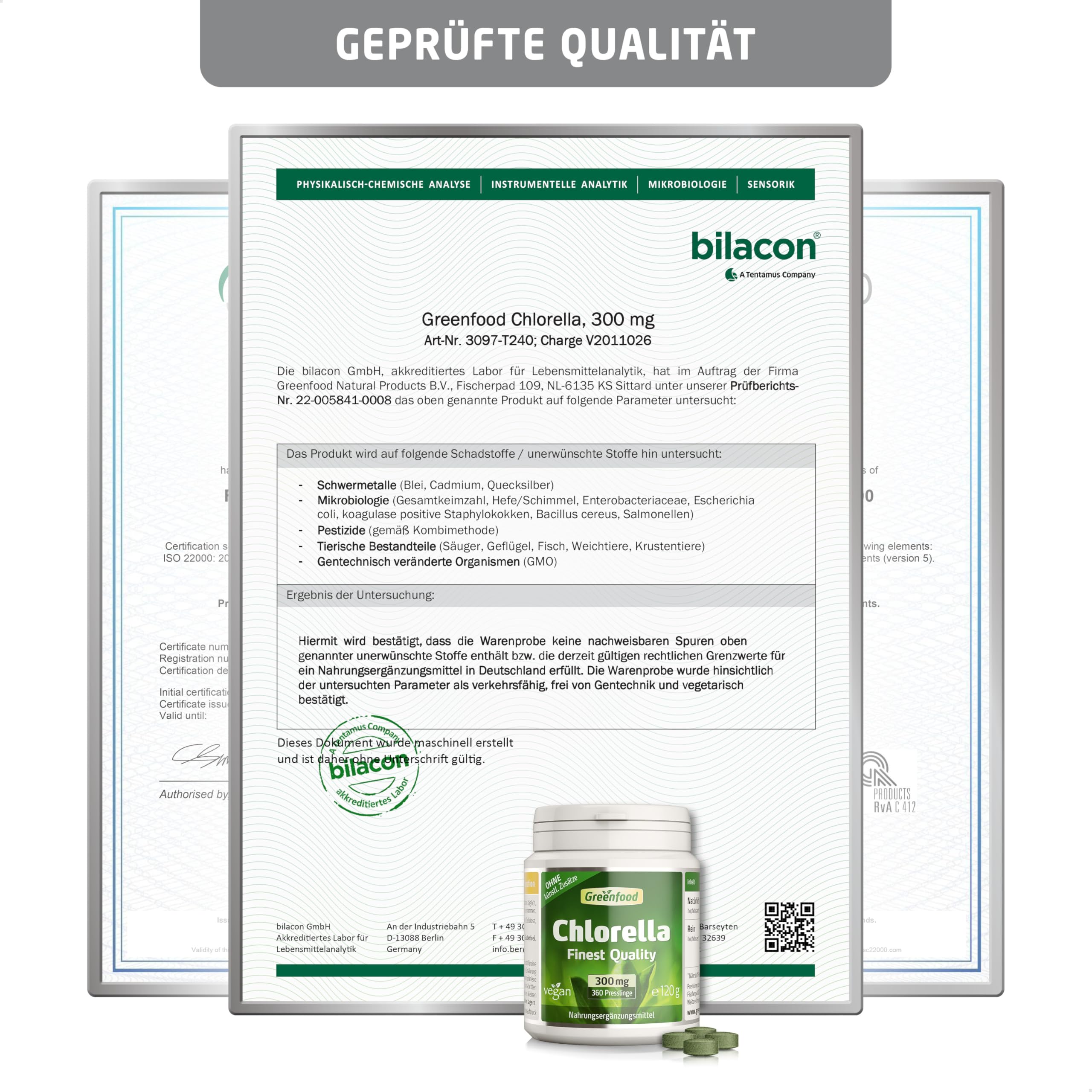 Chlorella Tabletten, hochdosiert, 300mg - 360 Presslinge, vegan. Luftgetrocknet - reich an Chlorophyll, Vitaminen & Mineralstoffen. OHNE künstliche Zusätze - laborgeprüft. Von Greenfood.