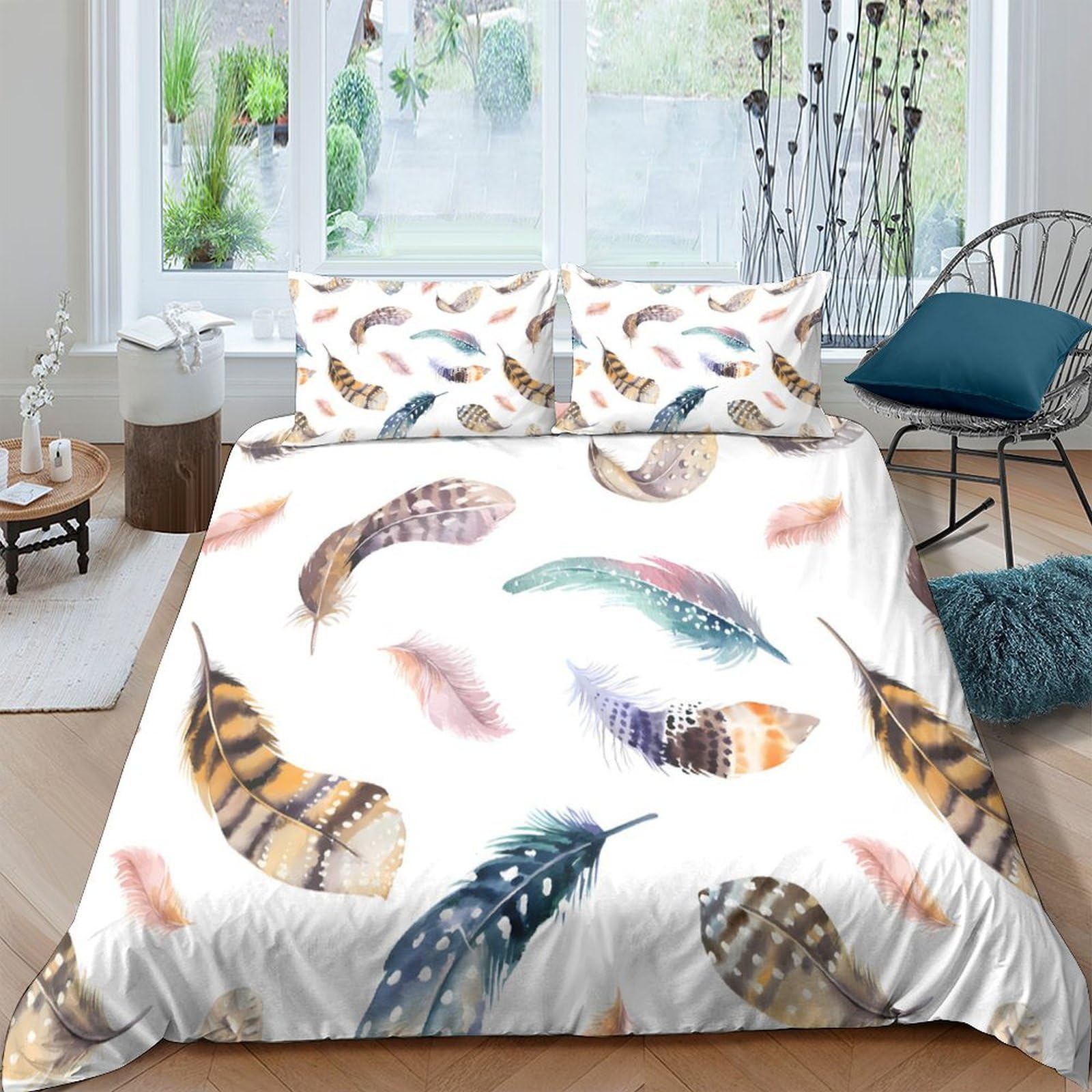 Ensemble de literie douce microfibre super king housse de couette imprimé plumes 260x220cm