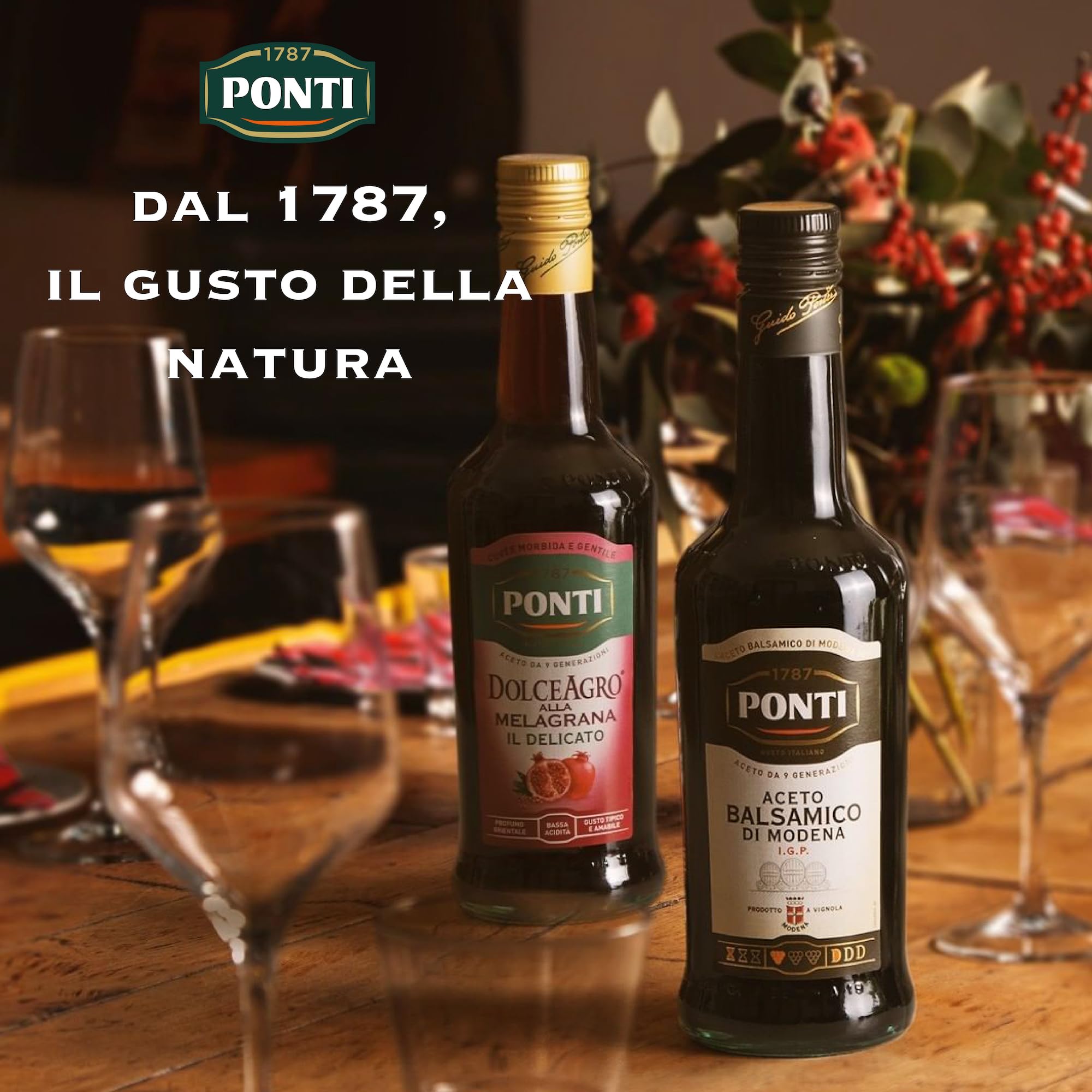 Ponti, DolceAgro alla Melagrana, Gusto Tipico e Amabile, dal Profumo Orientale e dalla Bassa Acidità, Ideale per Insalate e anche per le Carni Bianche, 100% Made in Italy, 6 Bottiglie da 500 ml