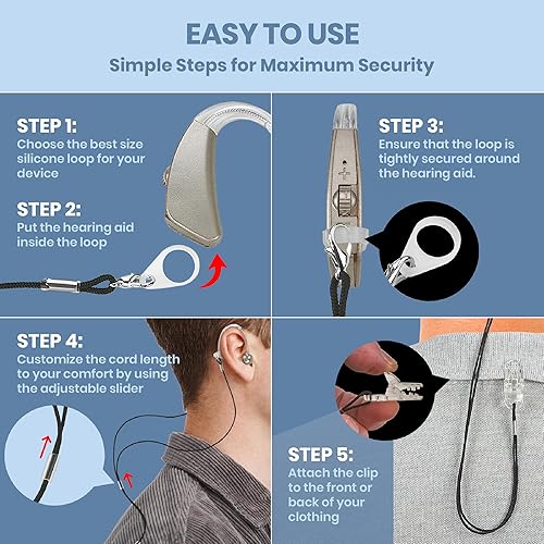 Miniatura 5 de Clip para audífonos  Soporte protector con cordón antipérdida  Cuerda con bucles y clip y clip de seguridad ideal para audífonos detrás de la oreja