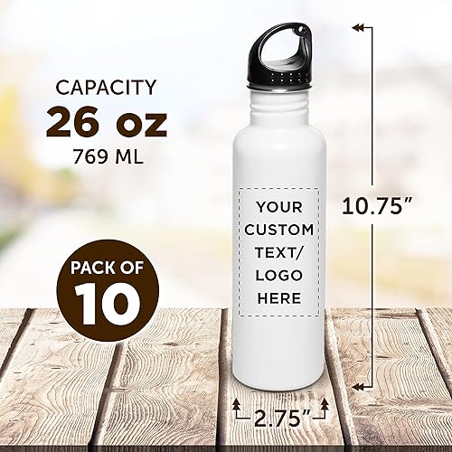 Miniatura 5 de DISCOUNT PROMOS Botellas de agua personalizadas de acero inoxidable de 26 onzas, juego de 10, paquete a granel personalizado, reutilizables, a