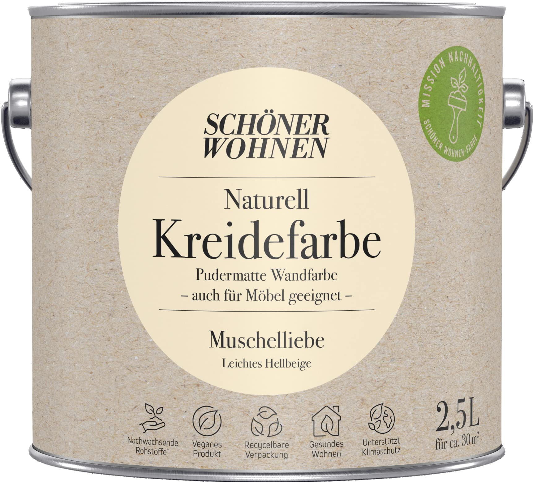 2,5L Schöner Wohnen Naturell Kreidefarbe Muschelliebe, Leichtes Hellbeige
