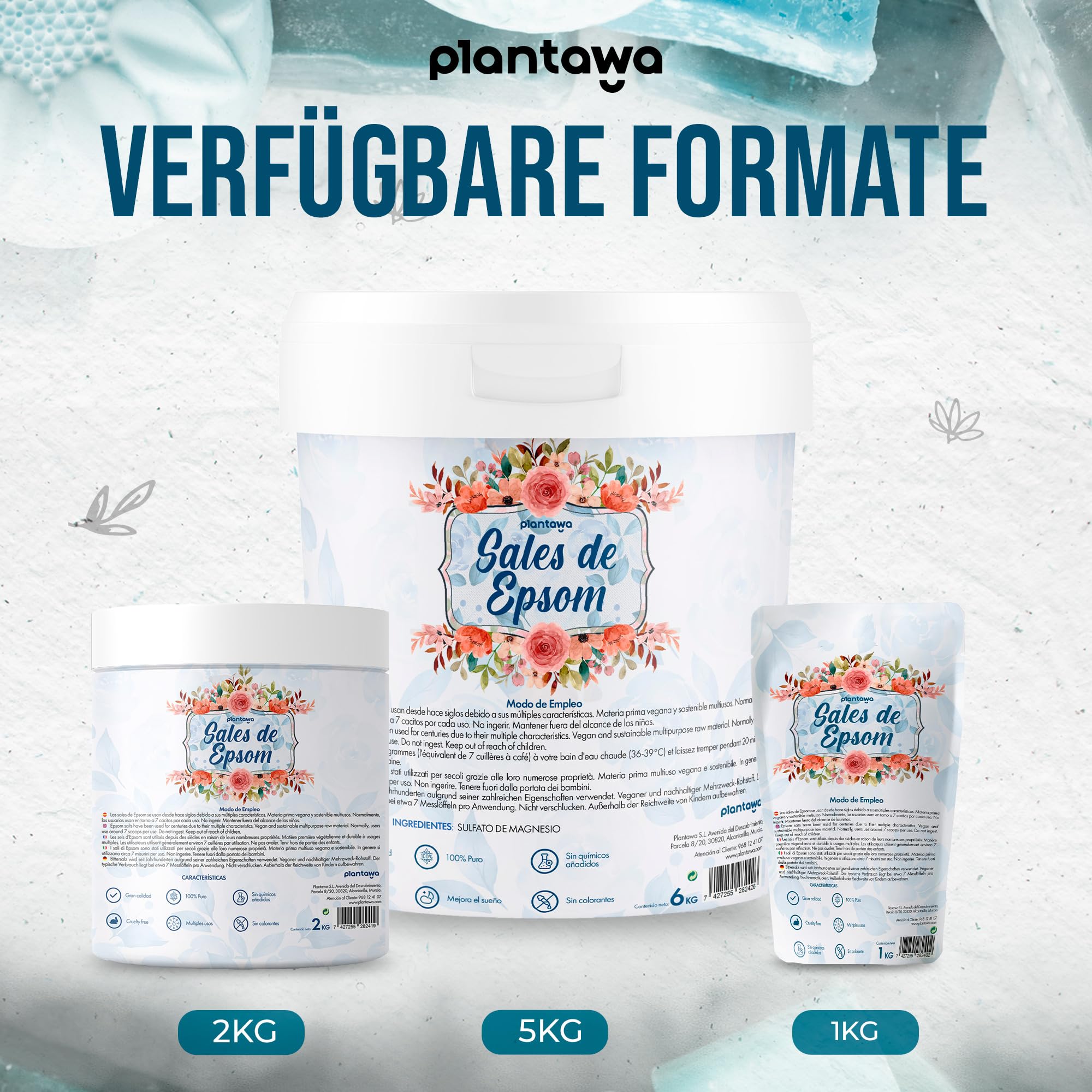PLANTAWA Epsom Salz 6KG | Reines Magnesiumsulfat Badesalz | Schäumendes Magnesium Bad für Muskelentspannung | Natürliche Aromatherapie für Erholsamen Schlaf | Ohne Zusatzstoffe und 100% Natürlich