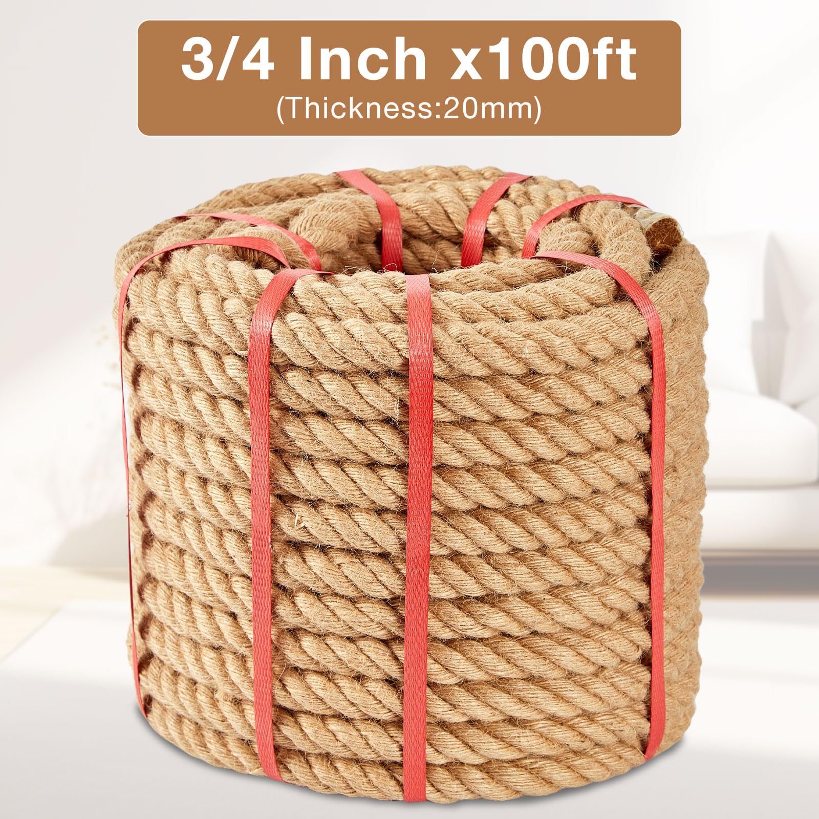 Snapklik.com : Jute Rope 3/4 Inch X 100 FT, Hemp Rope Twisted Heavy ...