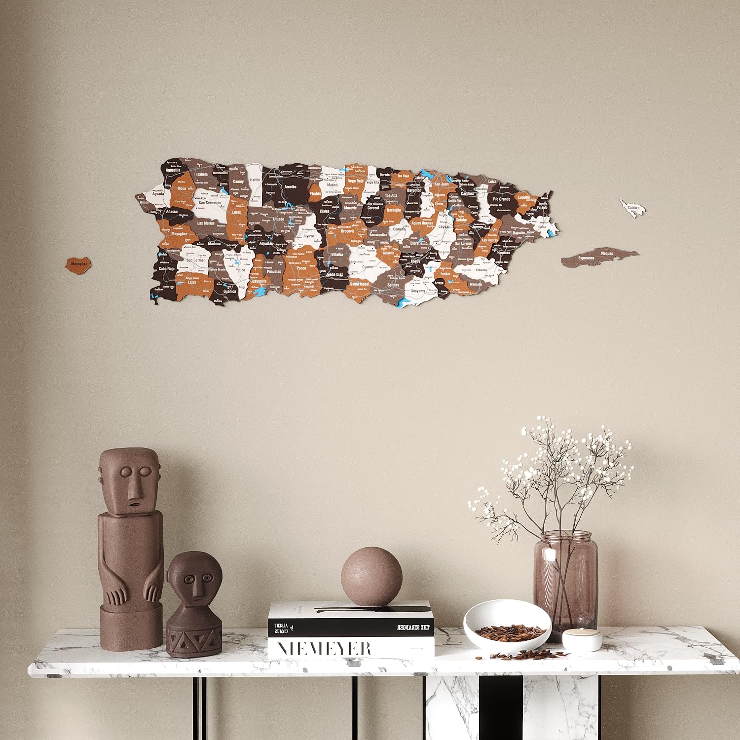 Colorfull Worlds Multilayered 3D Wooden Puerto Rico Wall Map Decor