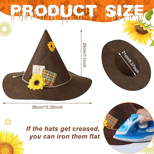 Miniatura 2 de SATINIOR 2 sombreros de espantapájaros de girasol, bruja de fieltro de espantapájaros, sombreros de disfraz para Halloween, cosplay, accesorios de