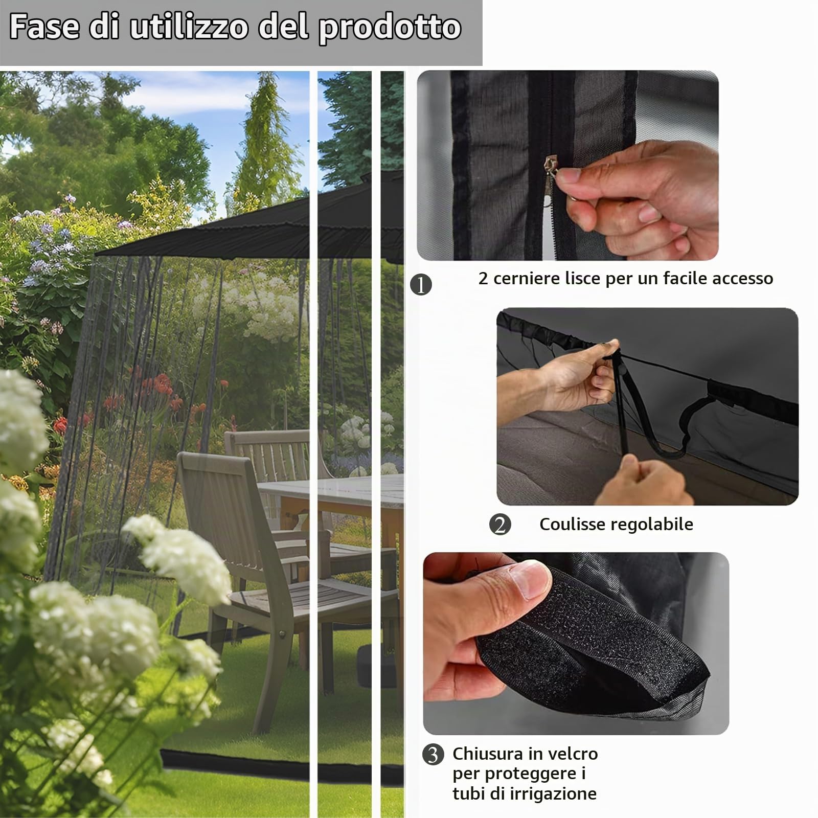 Zanzariera per Ombrellone da Giardino, dellyy 2.3 * 3M Ombrellone da Giardino Zanzariera, Gazebo Zanzariera da Esterno Giardino, per padiglione da Padiglione, Pergolato, Terrazzo, Balcone