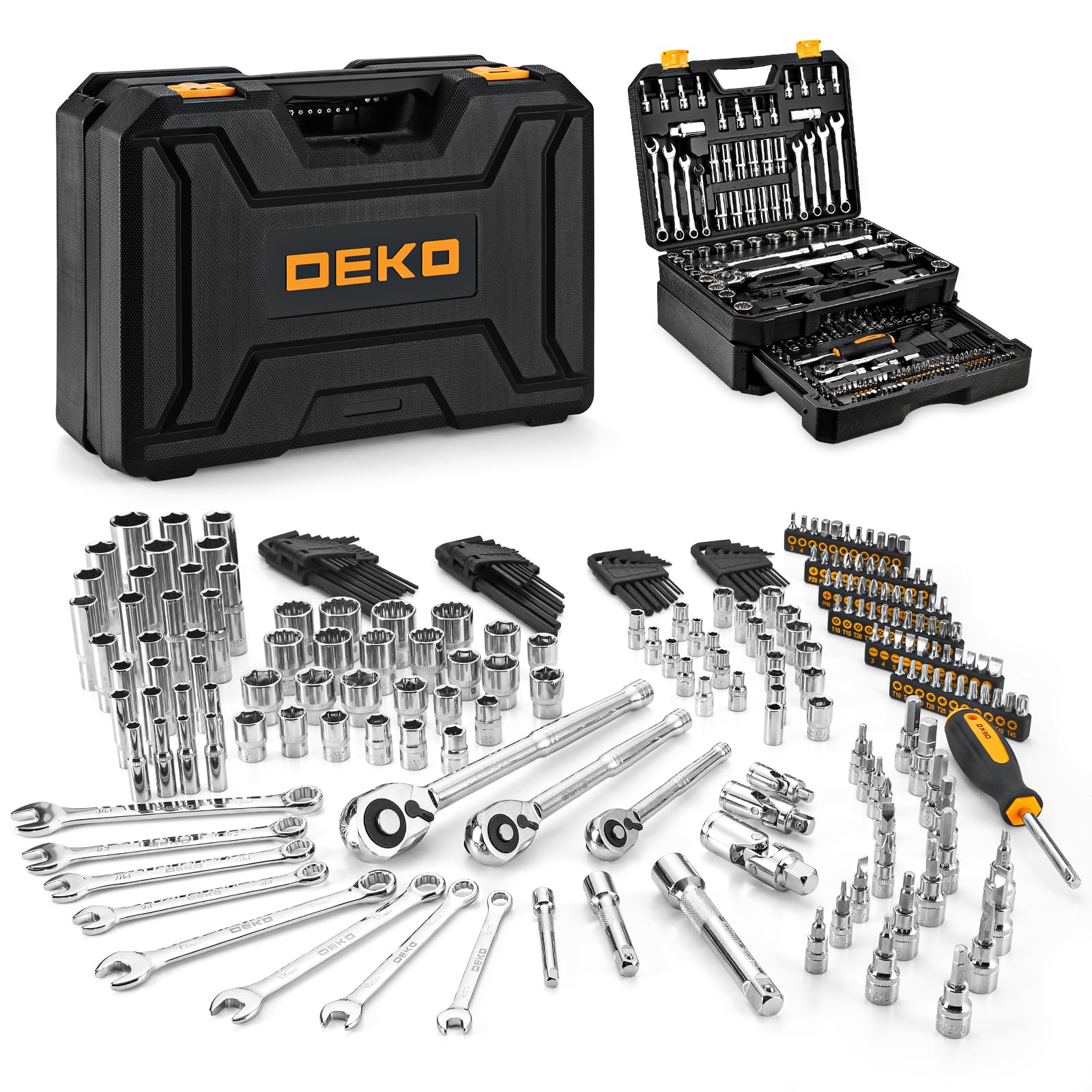 DEKOPRO 226 Pcs Mechanics Tool Set, Socket Wrench Set, Car Tool Kit with Storage Toolbox,…