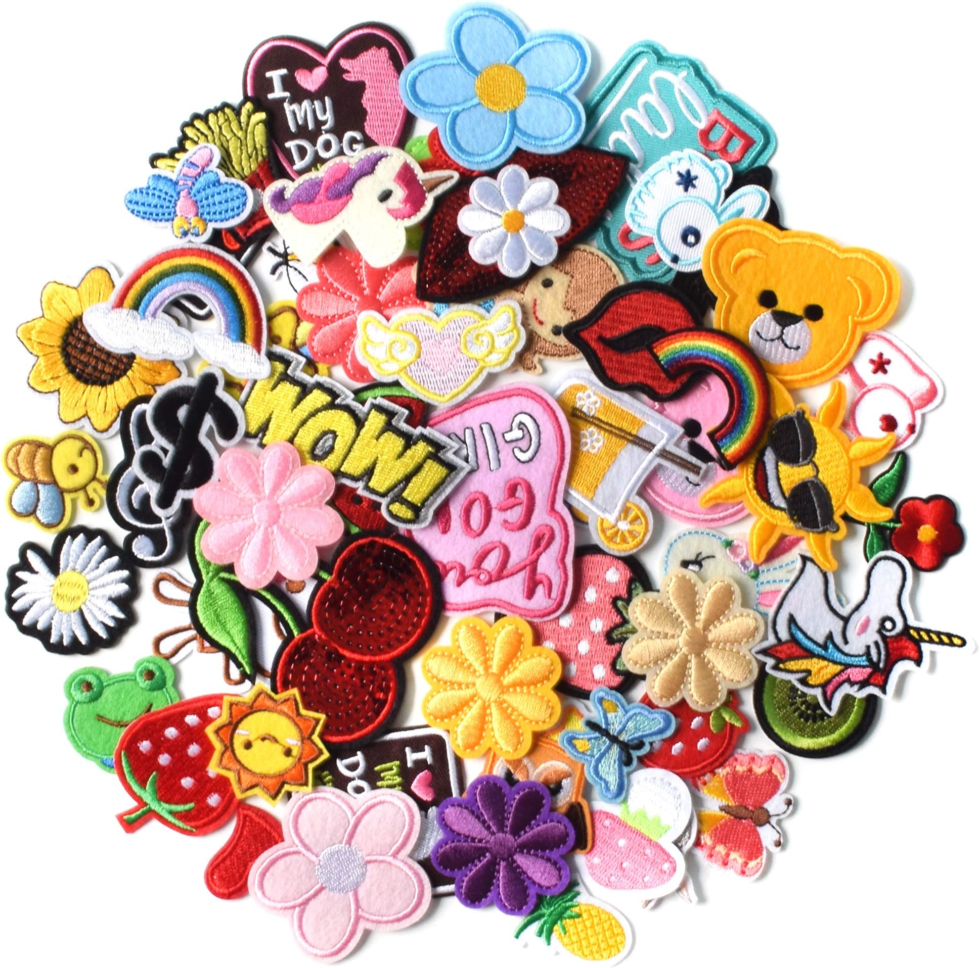 AXEN 60PCS Embroidered Iron on Patches DIY Accessories, Random Assorted Decorative Patches,Cute Sewing Applique for Jackets, Hats, Backpacks, Jeans, 60 Pieces Package