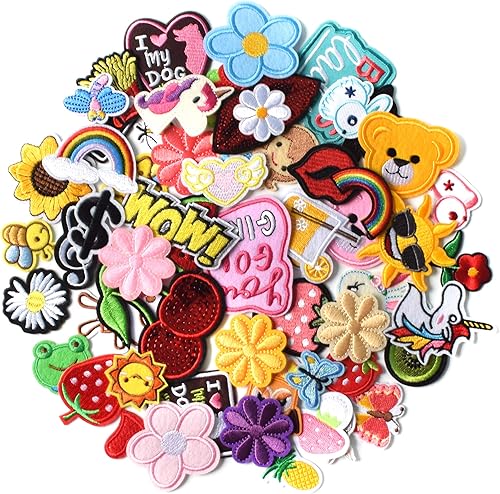 AXEN 60 parches bordados para planchar, accesorios de bricolaje, parches decorativos surtidos aleatorios, bonitos apliques de costura para