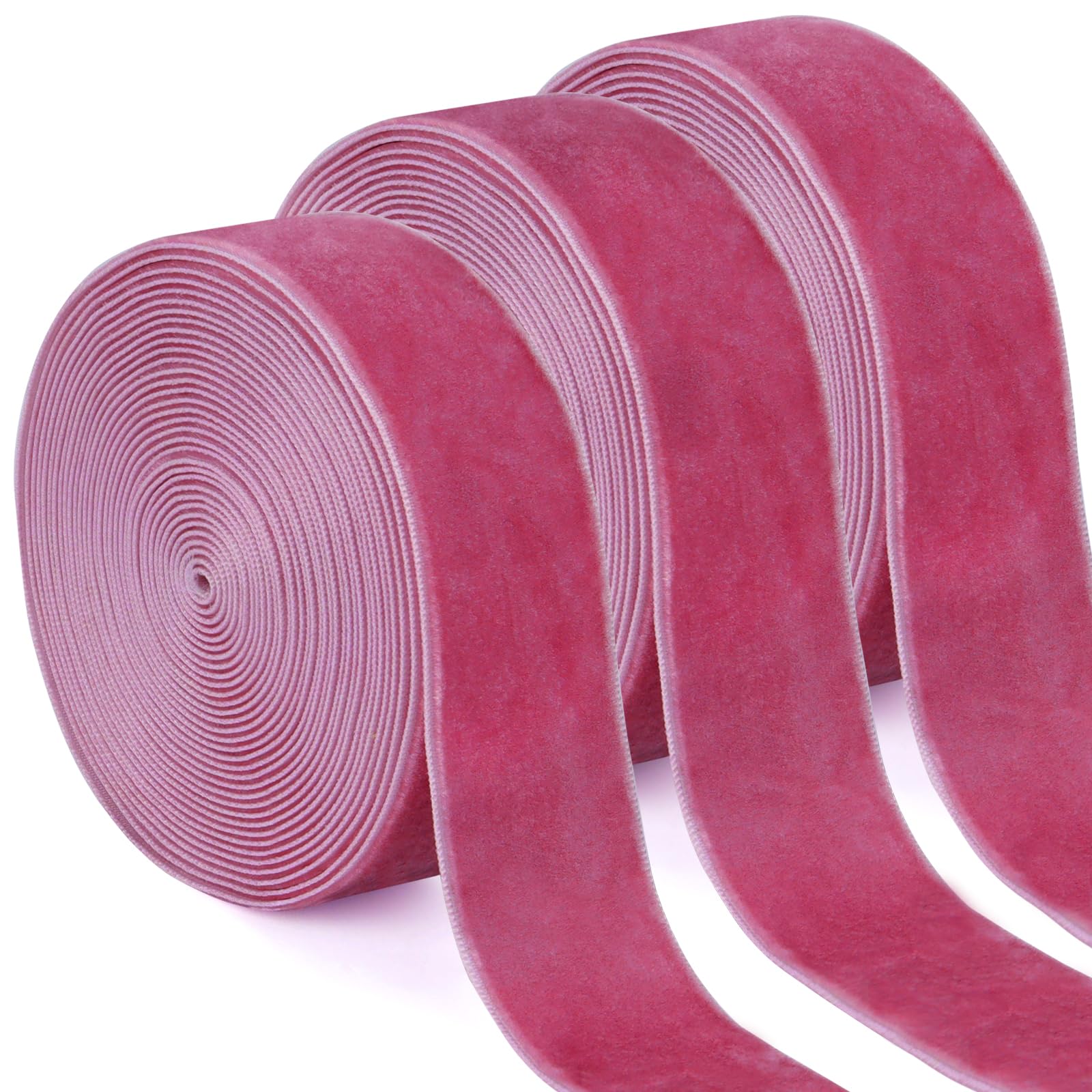 Uiopa 3 Rolls Peach Red Velvet Ribbon 25mm x 4.5m Single-Sided Velvet Vintage Gift Ribbon Fabric Trim for Gift Wrapping, Wreaths, Flower Bouquets, Home Decor, DIY Crafts