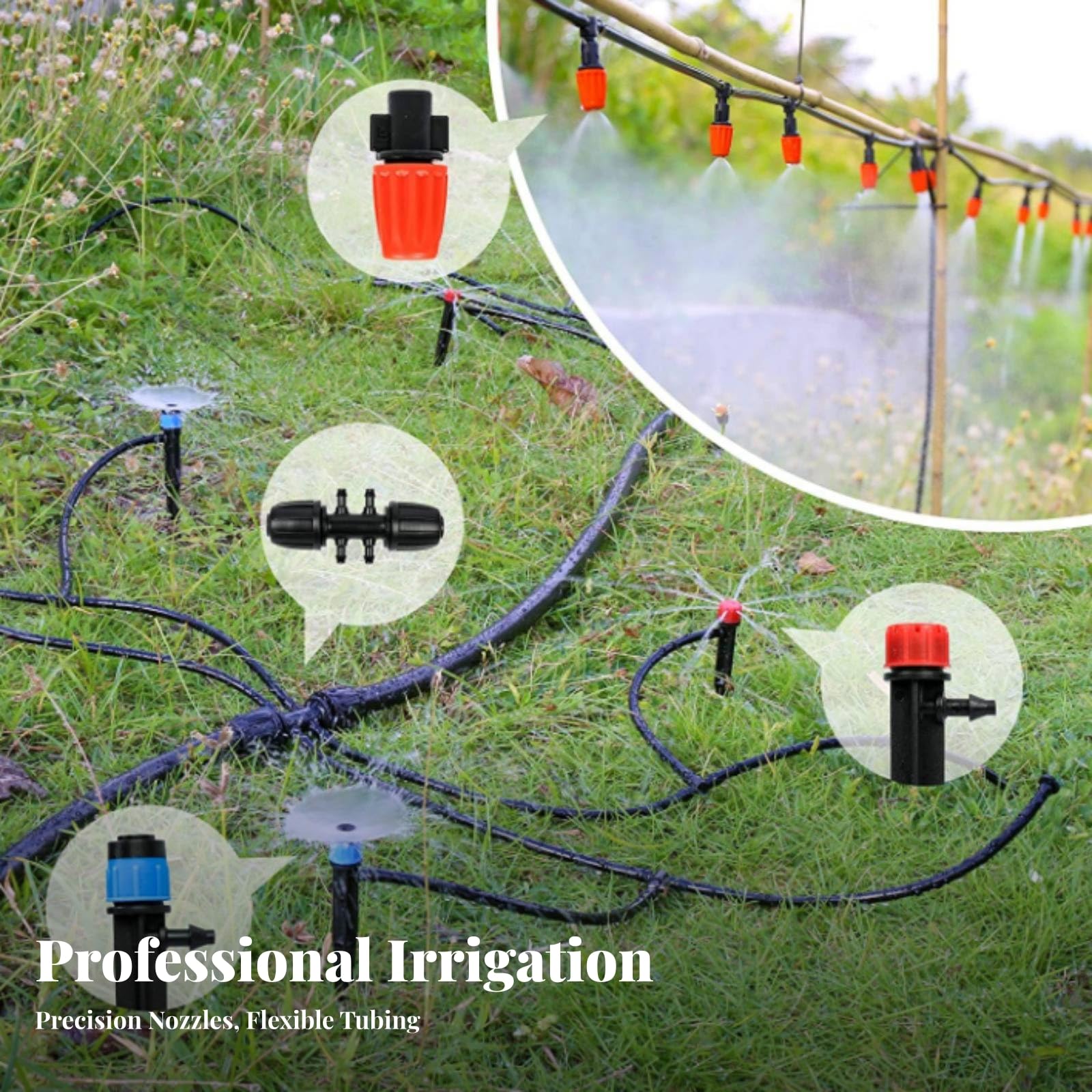 Kit di Irrigazione a Goccia Automatico | Tubo Flessibile in PVC, Kit Irrigazione a Goccia con Nebulizzatori, Senza Elettricità, per, Coltivatori Domestici