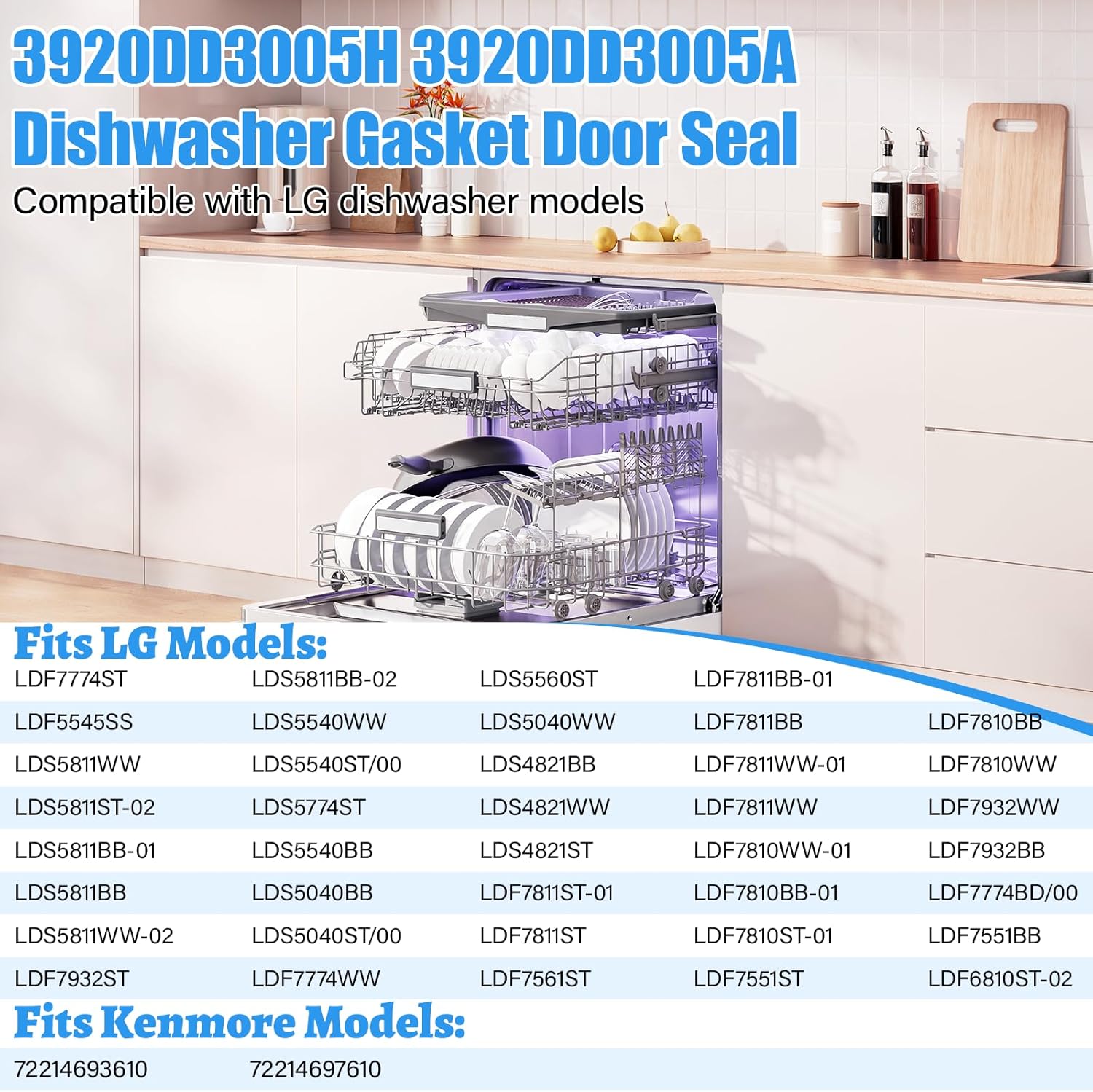 UPGRADED 3920DD3005H Dishwasher Gasket Door Seal Compatible with LG Kenmore Dishwasher Replacement Parts 3920DD3005A 3920DD3005D LDF7774ST LDF5545SS LDF7811BB LG Dishwasher Tub Gasket Rubber Door Seal