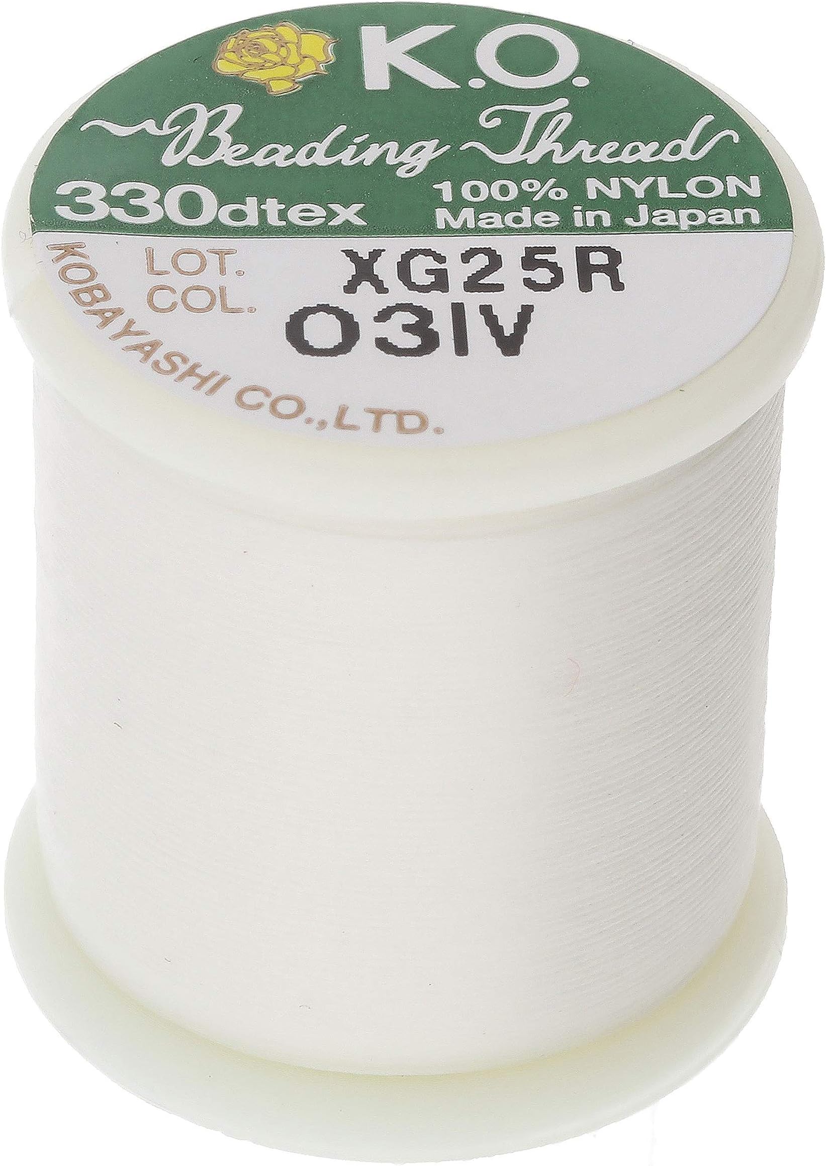 KO Nylon Beading Thread, Ivory Color, Japanese Pre-Waxed 100% Nylon, 330TEX, Tangle Resistant Knotting Cords, 50m /55 yds Spool, Use for Seed Bead Projects, Loom Work & Bead Weaving