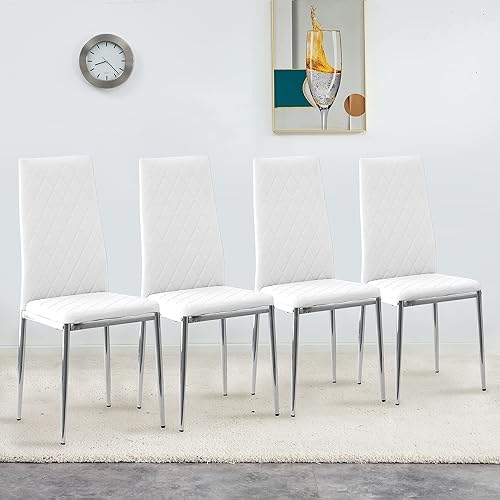 Rophefx Juego de 4 sillas de comedor, modernas sillas de cocina tapizadas, sillas de comedor de piel sintética, patas de metal, sillas laterales con
