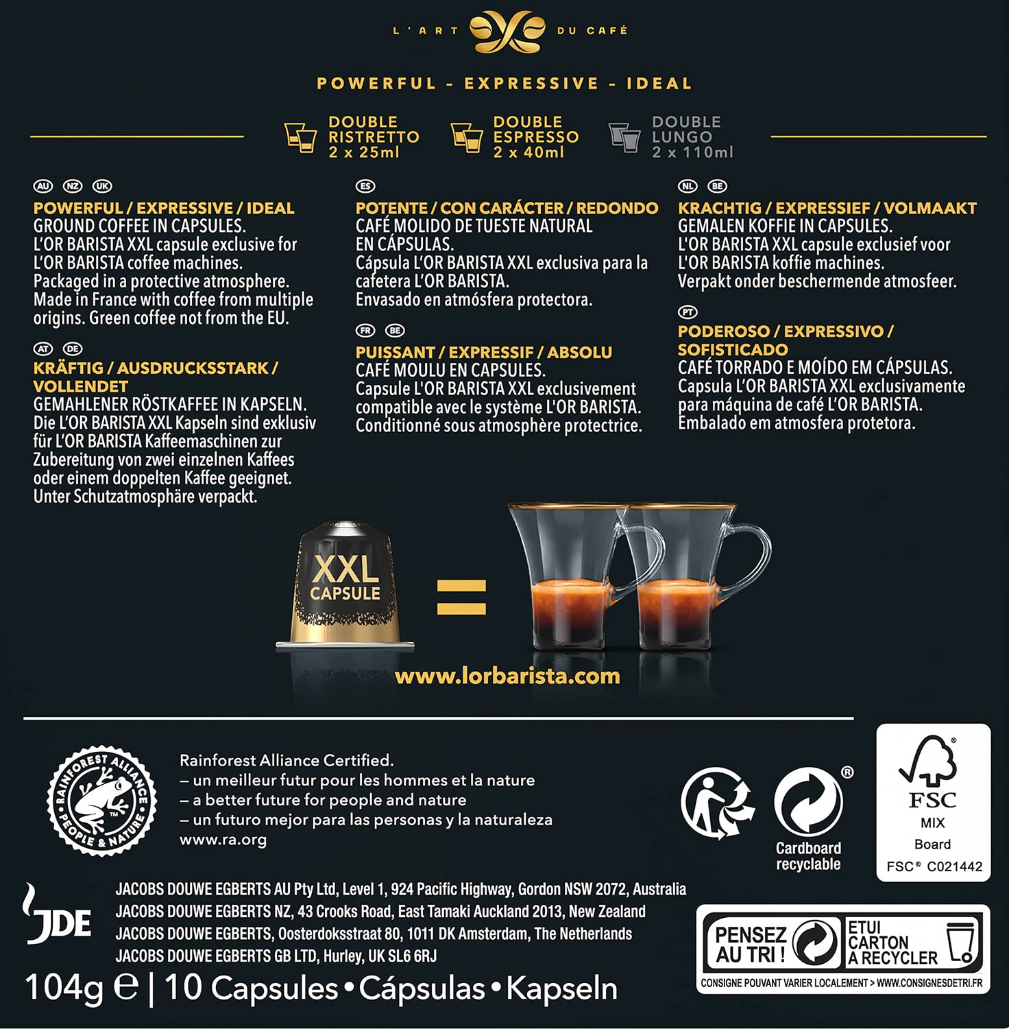 L'OR Barista Cápsulas Dobles de Café Ristretto | Intensidad 11 | 50 Cápsulas Compatibles con Cafeteras L'OR Barista