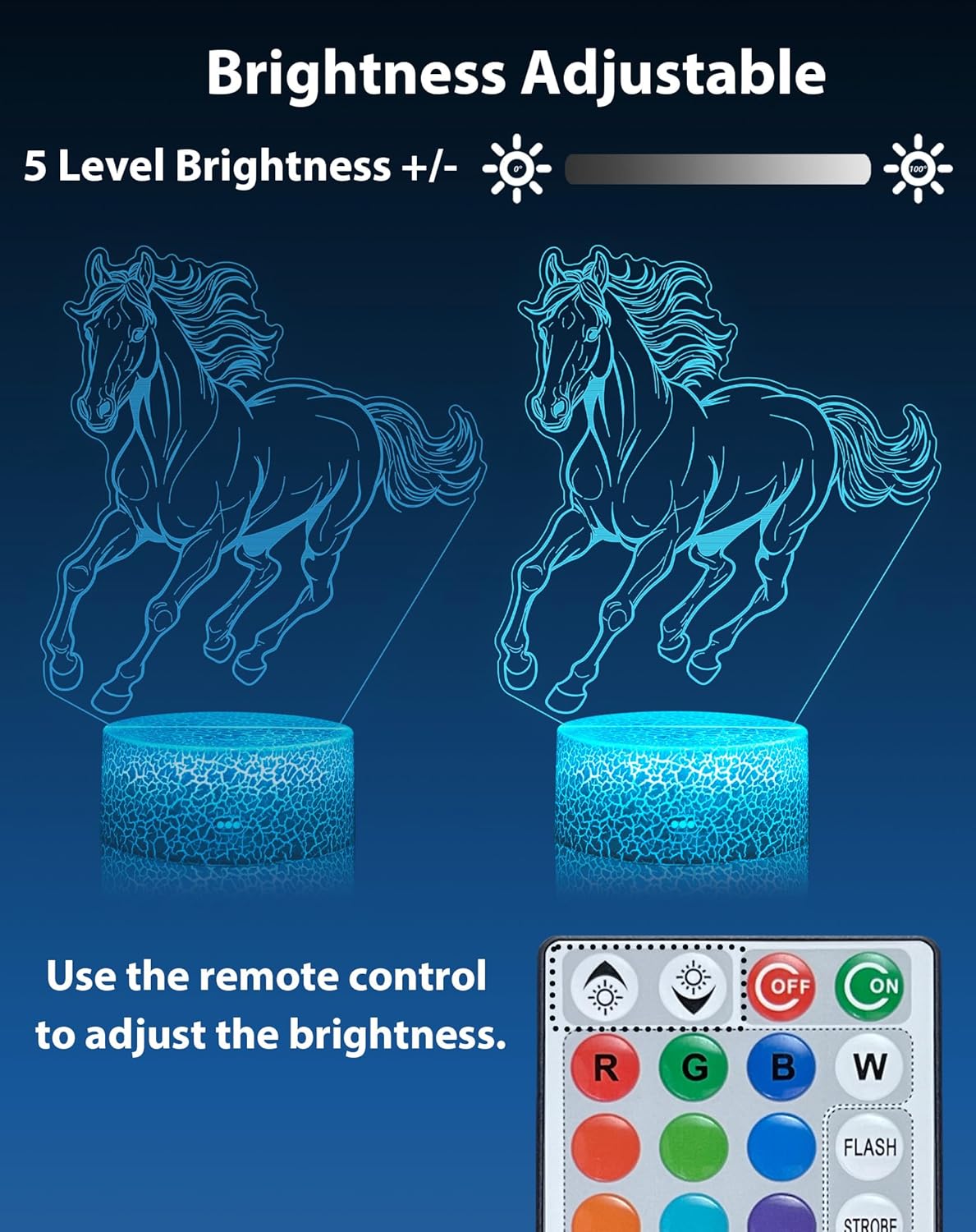 Horse Toys Night Light, Horse Stuff 16 Colors Changing Lamp with Remote Control, Horses Gifts for Girls' Room, Birthday, Holiday and Xmas Day