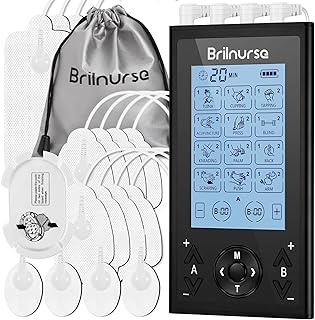 Brilnurse 4 Channels TENS Machine with 16 Electrode Pads, 24 Modes 20 Levels Intensity Rechargeable TENS Unit Muscle Stimulator Pain Relief Therapy, Electric Pulse Massager Device for Back Neck Arm