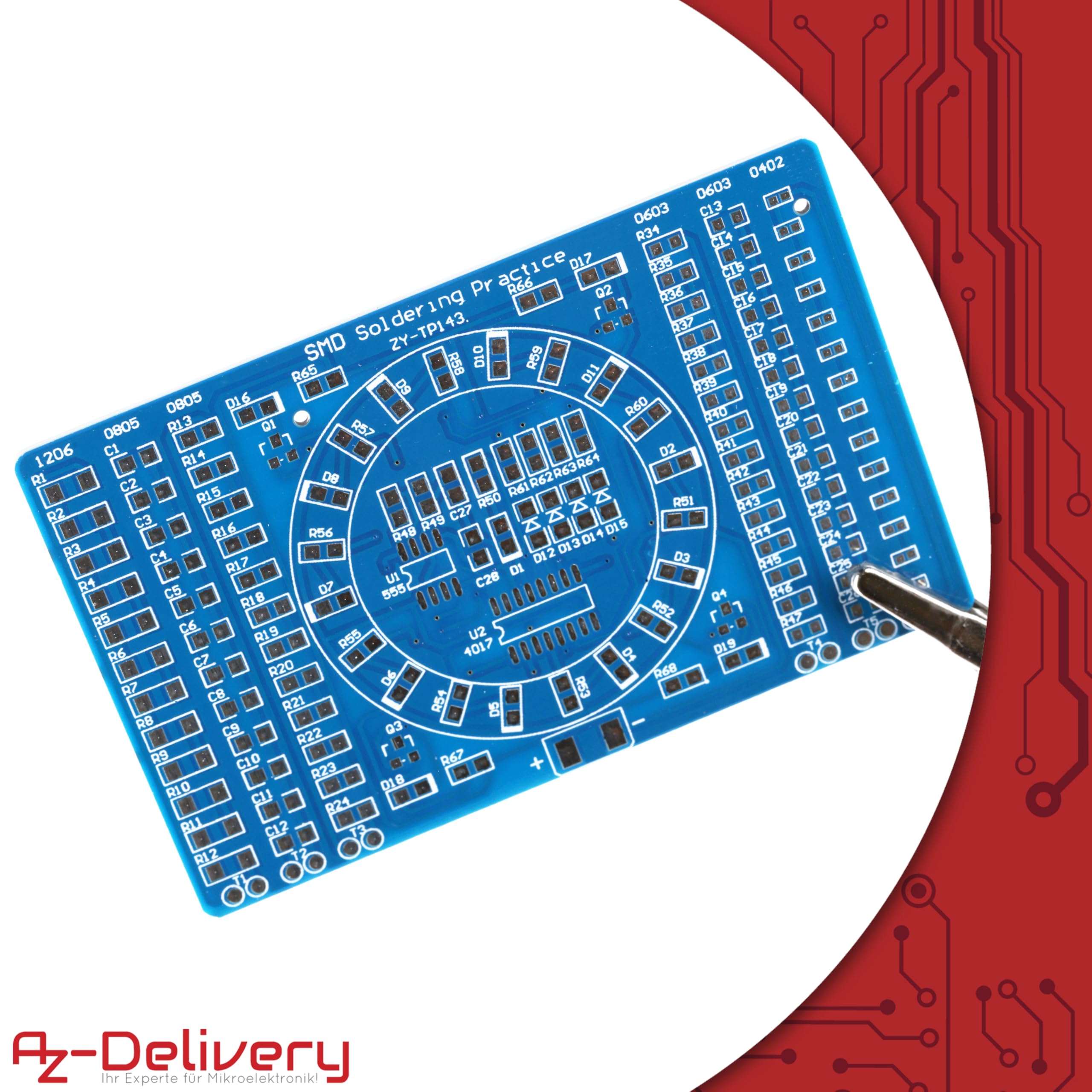 AZDelivery NE555 SMD zestaw do lutowania DIY - moduł LED do nauki lutowania, zestaw z zestawem do lutowania, elektroniczny zestaw do lutowania