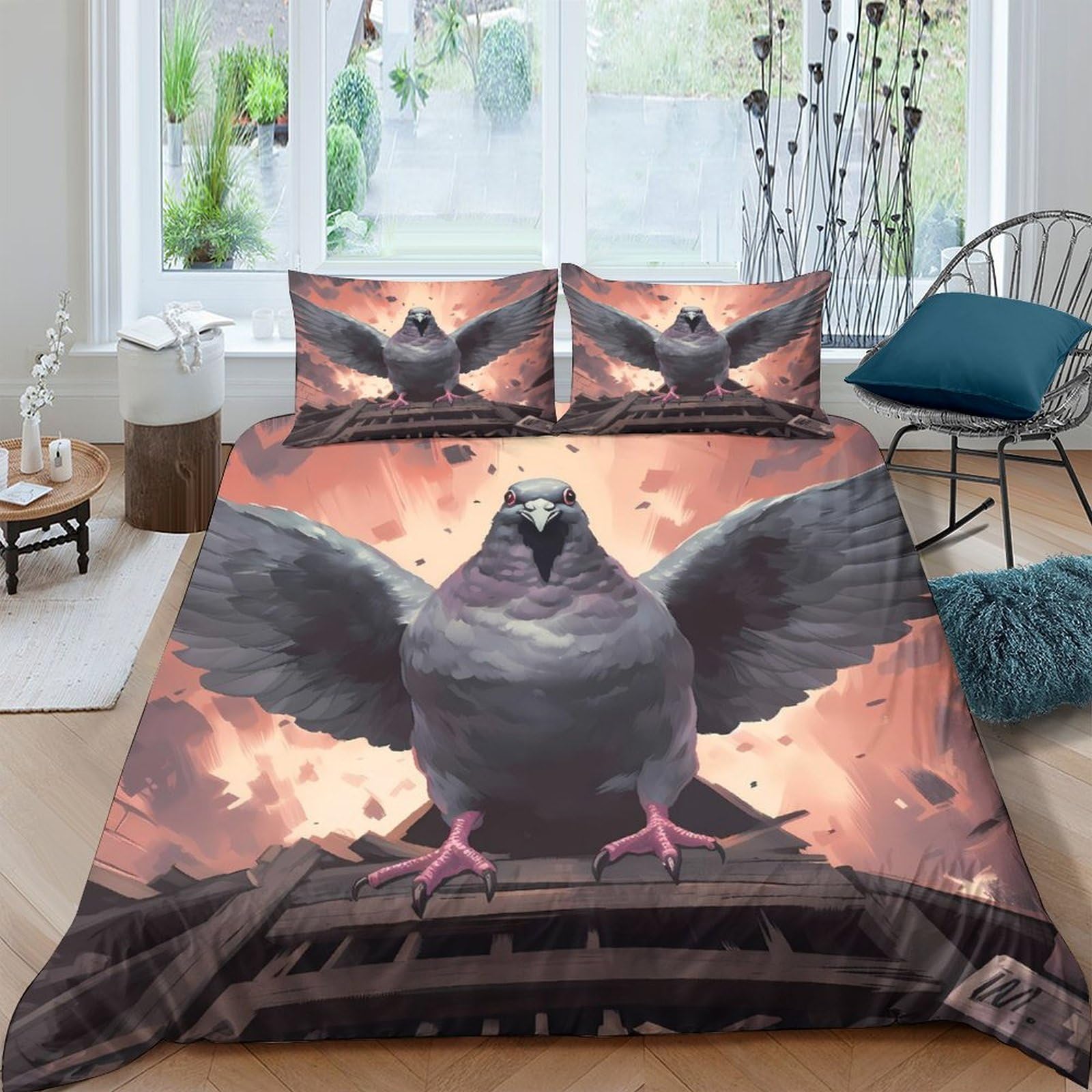 Ctjqhvkz Style-2 3D Printed Majestic Pigeon Fitted Sheet Microfiber Soft Breathable Urban Sunset Bed Cover For Bedroom Dorm Mattress Protection Decor Single（135X200cm）