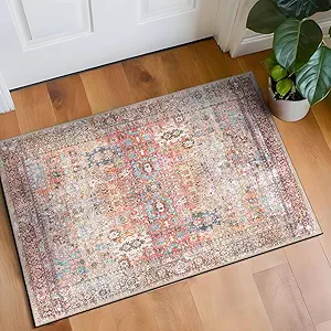 Rugshop Multi Transitional Distressed Accent Rug — Machine Washable & Non‑Slip, 2'x3' for Entryway, Kitchen and Bathroom