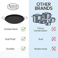 Vista 8 de Alpine Cuisine Plancha redonda antiadherente de 11 pulgadas, parrilla de acero al carbono negro con doble asa, duradera, resistente para cocinar