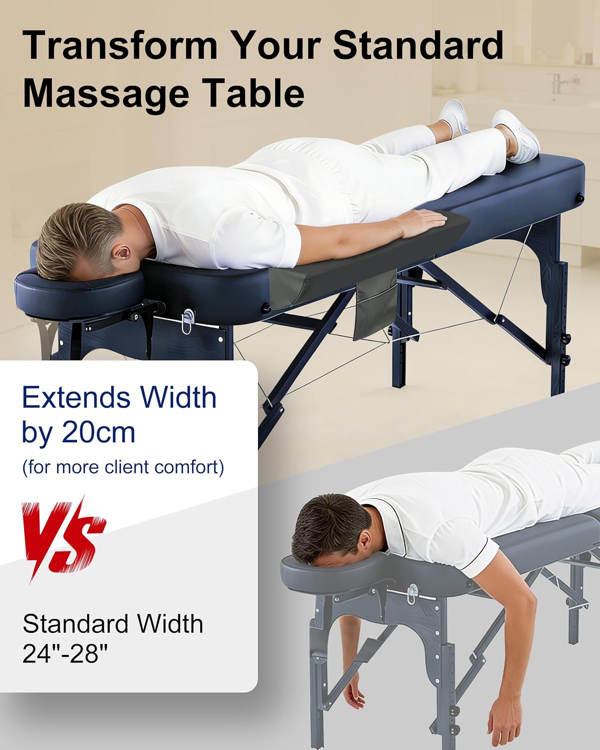 HOMCA Massage Table Side Arm Extenders Pads – 3.93in/10cm Width PU Leather Adjustable Bolster Pillow Set with Straps, Fits Most Tables & Chairs