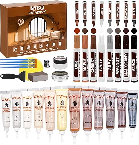 Kit de reparación de muebles de madera - Juego de 41 kit de reparación de piso de laminado y vinilo, rellenos de madera, reparación de arañazos en