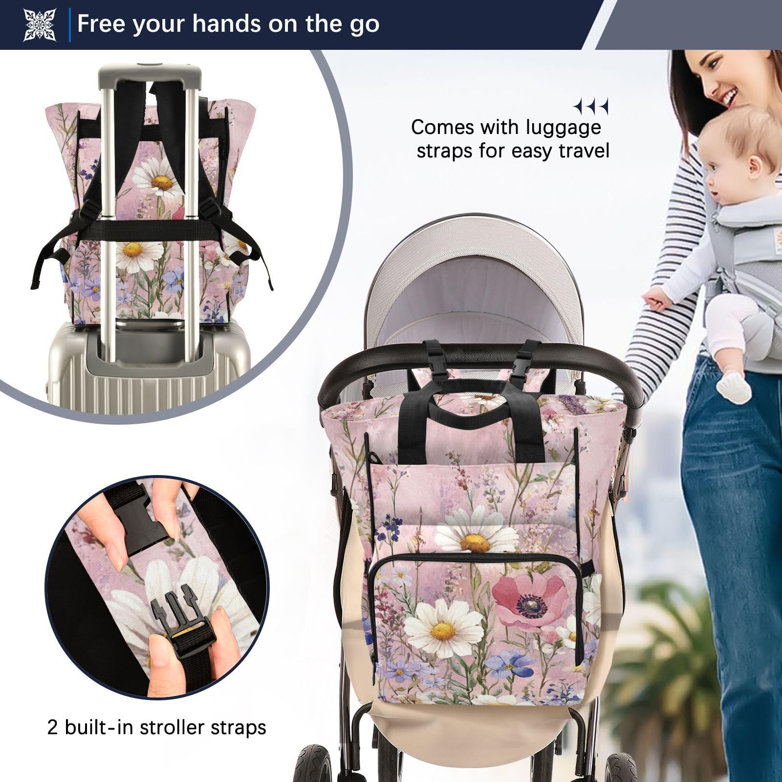 Zaino da viaggio per neonata/ragazzo, con fiori autunnali, stile