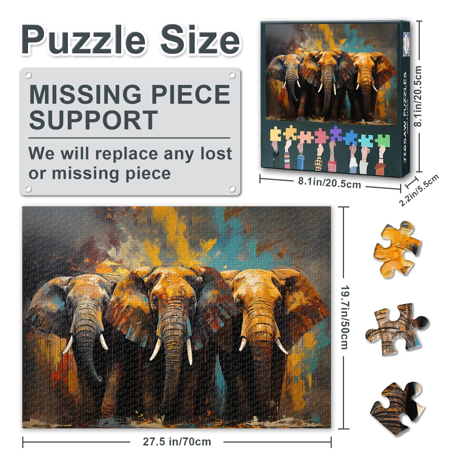 Puzzles for Adults 1000 Pieces Elephant, Three Elephants Jigsaw Puzzles - Image 2
