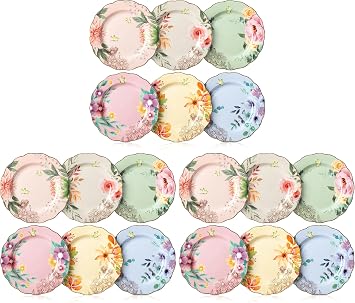 BTaT- Porcelain Floral Plates Set, 18 Pack, 8 Inch