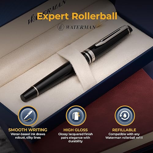 Miniatura 4 de Bolígrafo Waterman Expert grabado con tapa en laca negra con borde cromado. Regalo de negocios de lujo para ejecutivos, miembros de la junta o