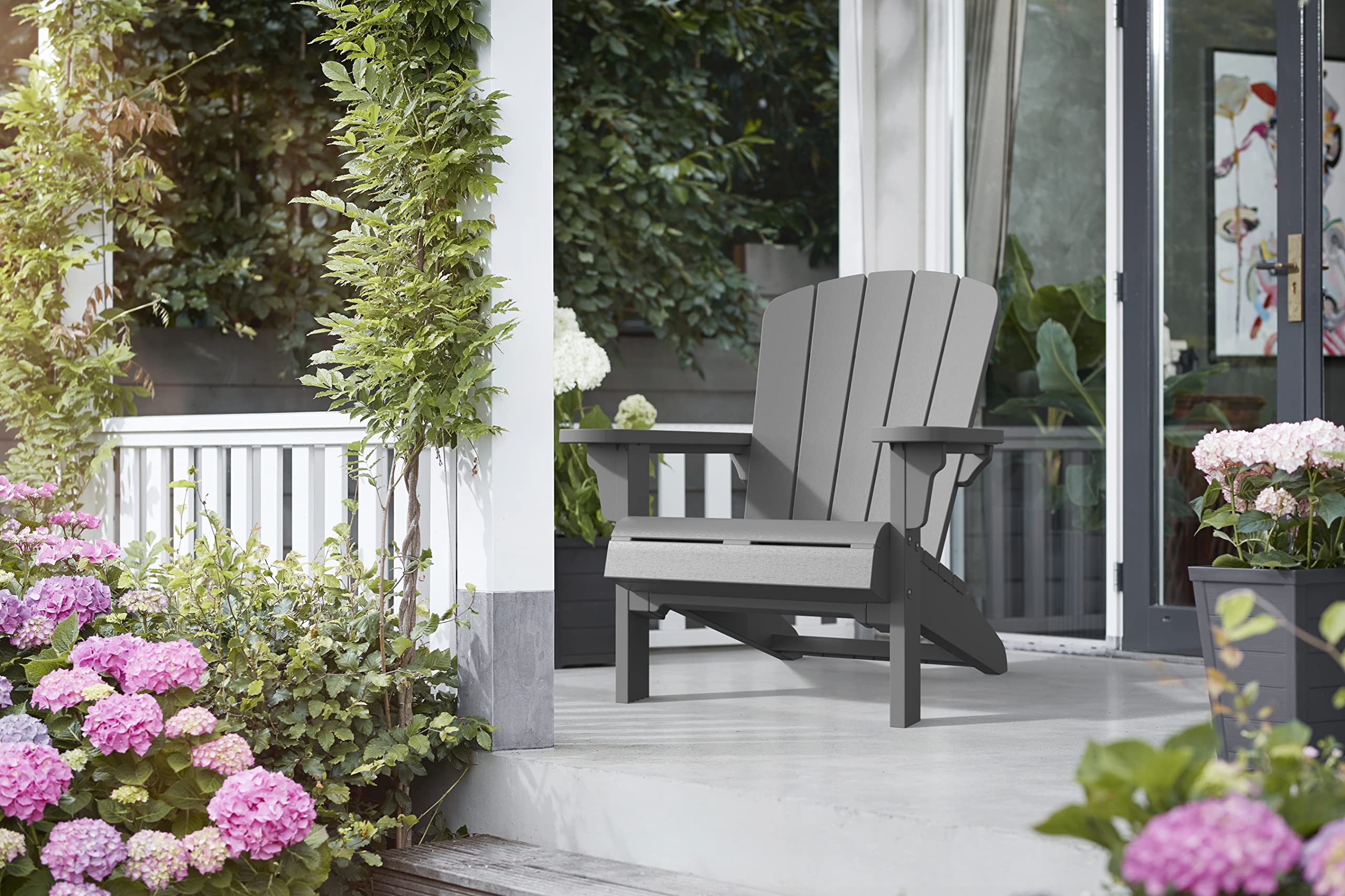 Keter Patio Furniture for Fire Pit Teton Adirondack Chair Weather Resistant, Durable Outdoor, Gray