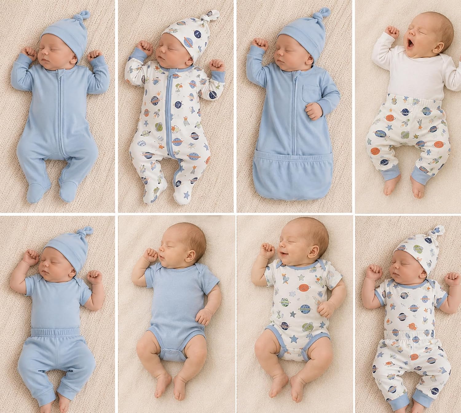 Aablexema Organic Cotton Baby Layette Set, 10pcs Newborn Essentials Footed Pjs, Bodysuits, Pants, Hats, Nightgowns