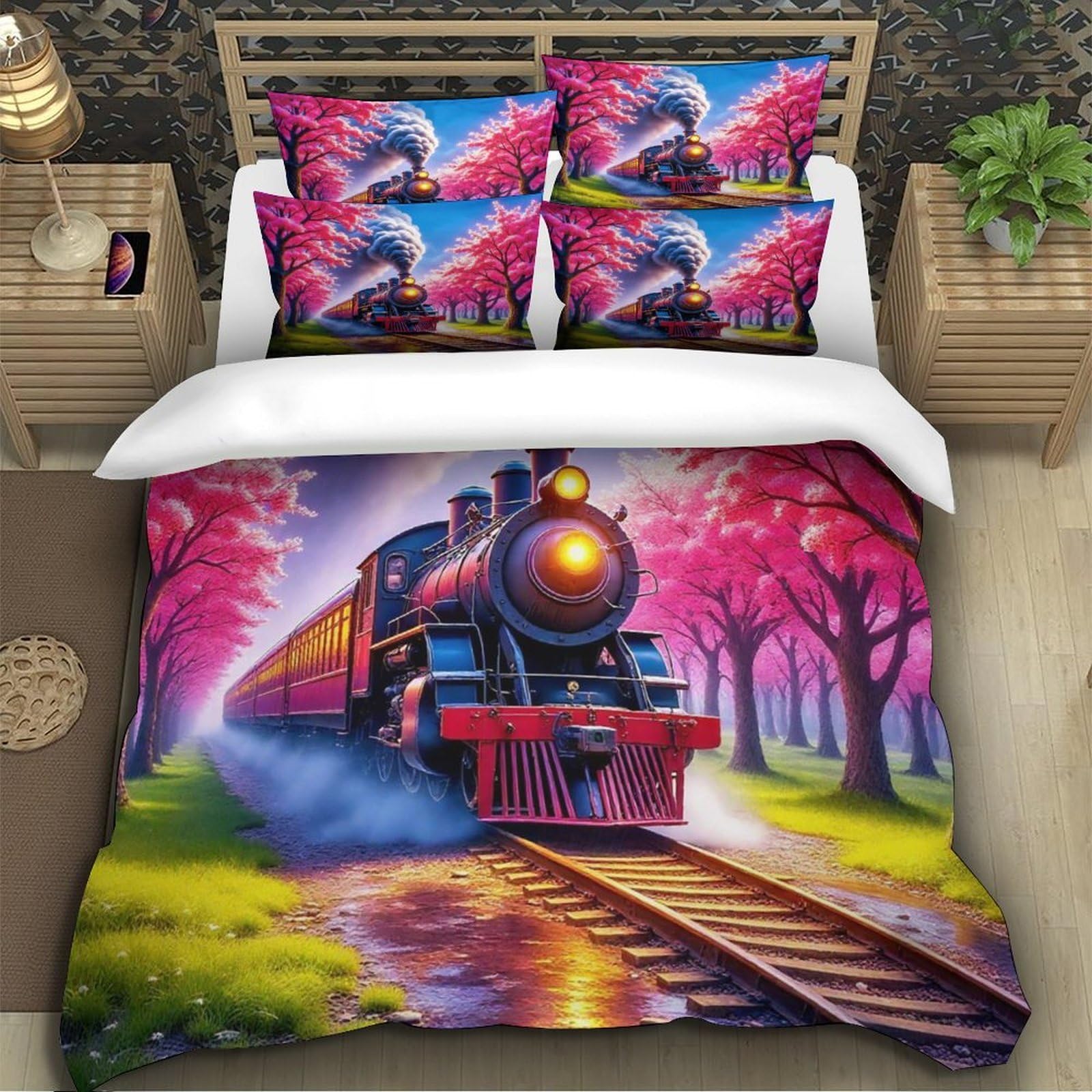 Housse de couette 140x200cm train imprimé 3D pour chambre