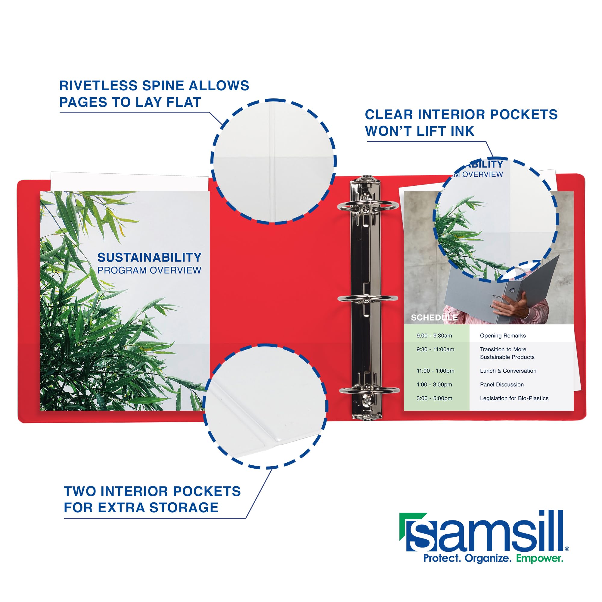 Samsill Raccoglitore resistente da 2,5 cm, prodotto negli Stati Uniti, raccoglitore ad anelli a D, copertina trasparente personalizzabile, rosso rubino, contiene 225 pagine