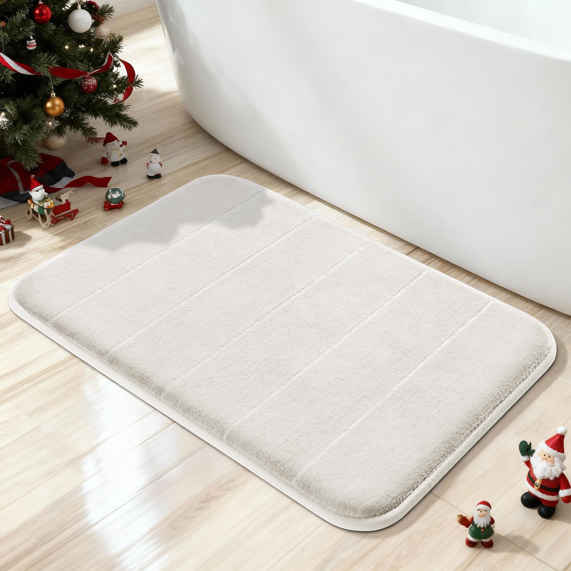 Yimobra Memory Foam Bath Mat, Super Soft Absorbent Bathroom Rug Non Slip, Quick Dry, Machine Washable Floor Carpet for Tub Shower, Home Decor Accessories, 24x17, Cream