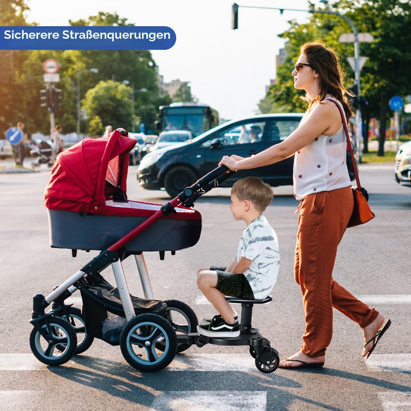 Buggy für Babys, Skate Kinderwagen, Universal, tragbar, Trittbrett für Kinderwagen, Kiddy Boards mit Aufhängegurt, Bretter mit Rollen für Babys von 2 bis 6 Jahren (25 kg)