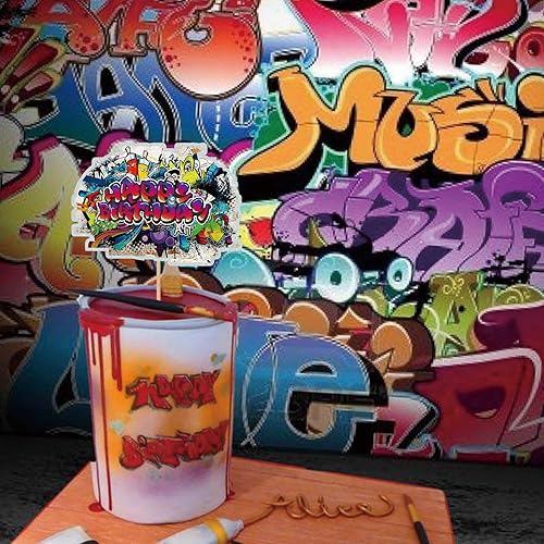 Miniatura 6 de Graffiti - Decoración para tartas de los años 80 y 90, decoración de fiesta de cumpleaños retro urbana y retro de los 80 y 90, suministros de fiesta