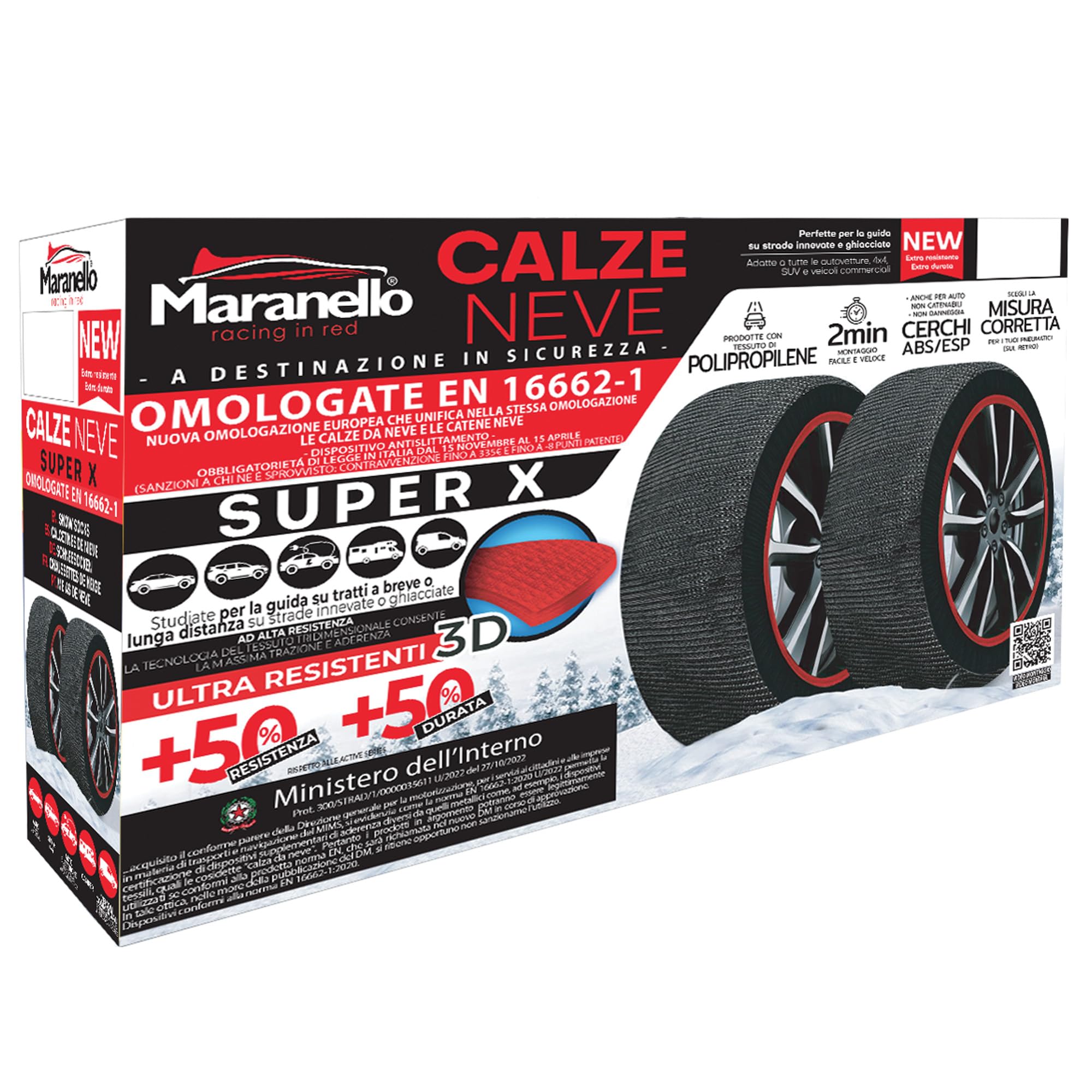 SUPER X. Coppia calze da neve per auto, SUV, 4×4, furgoni con nuova OMOLOGAZIONE EUROPEA EN 16662-1 che unifica le calze da neve alle catene da neve -TAGLIA XL (coppia). Montaggio 2min.