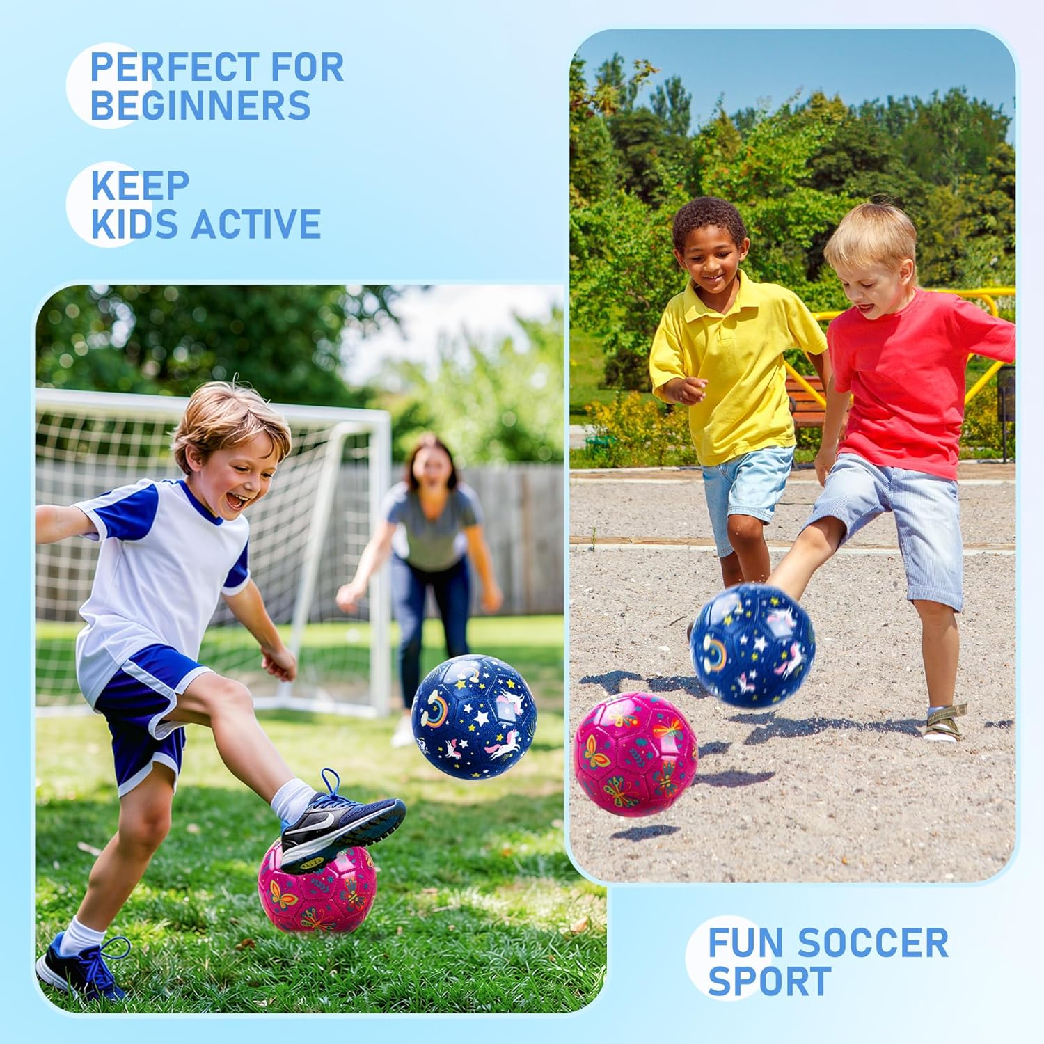 Toddler Soccer Ball Size 2/Size 3 - Small Soft Kids Ball 2 Pack for Ages 1-5 3-8 - Cartoon Sports Toy Boys Girls - Great Soccer & Birthday Gift for Babies, Toddlers & Kids Indoor Outdoor Games